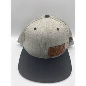 Branded Bills Style 100 USA Leather Patch Snapback Hat Gray Black Yupoong Cap